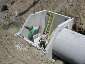 Precast concrete overflow structure on Gratiot